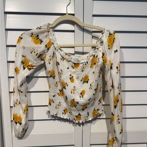 Hollister White and Yellow Floral Blouse